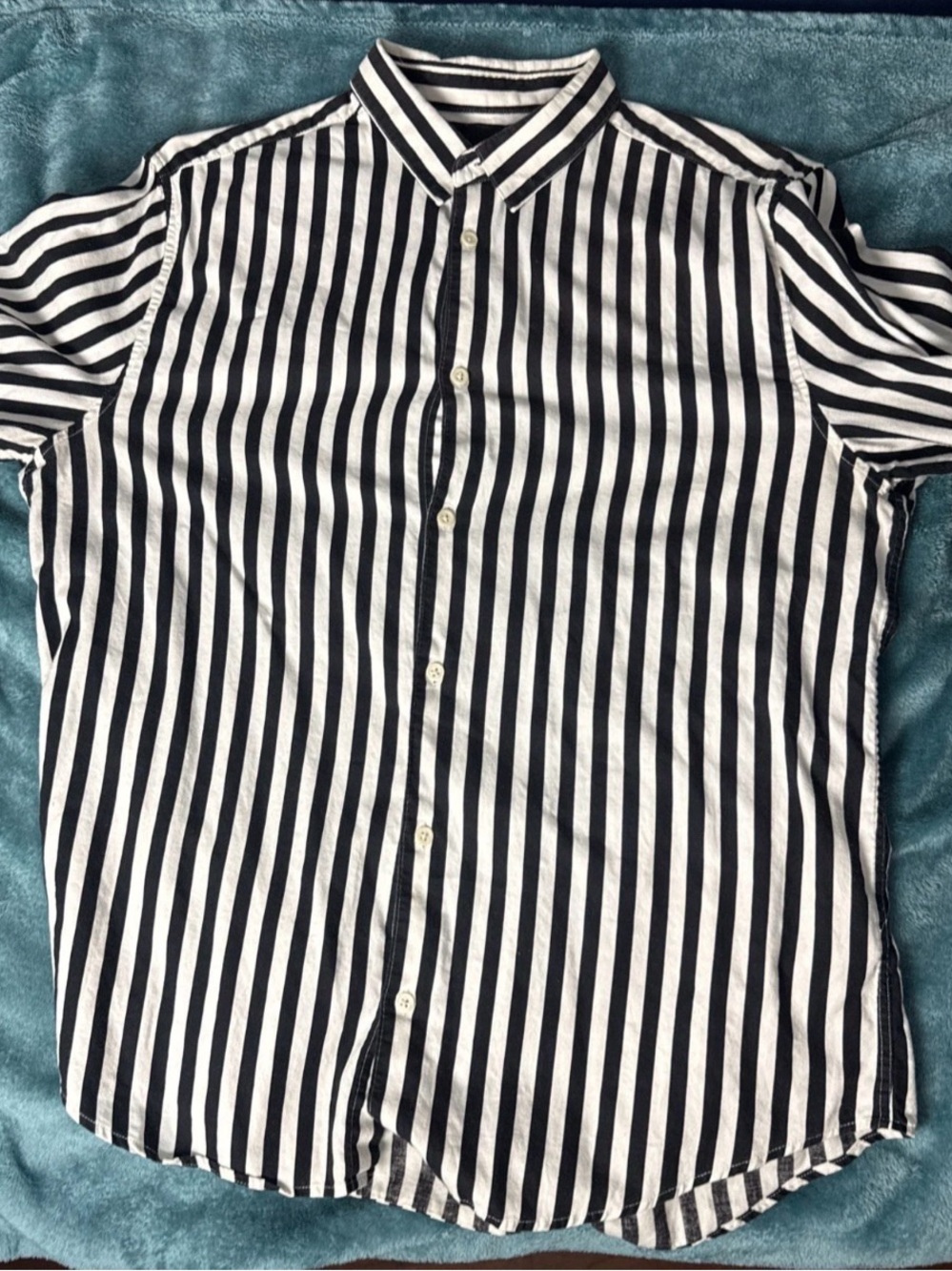 H&M Black and White Vertical Stripe Button-Down Shirt